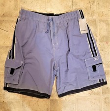 NWT Long lengthReebok Men's Board Shorts Swim Medium Blue 9" Inseam lined Stripe