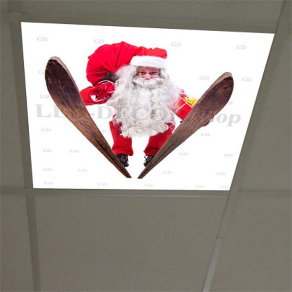 Décor diffusant Père Noël ski pour plaque lumineuse et dalle LED 60x60