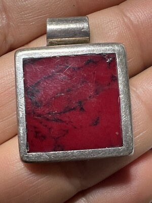 Vintage Handmade Pendant Sterling Silver 925 Mexican Rectangle Red Jasper  Stone