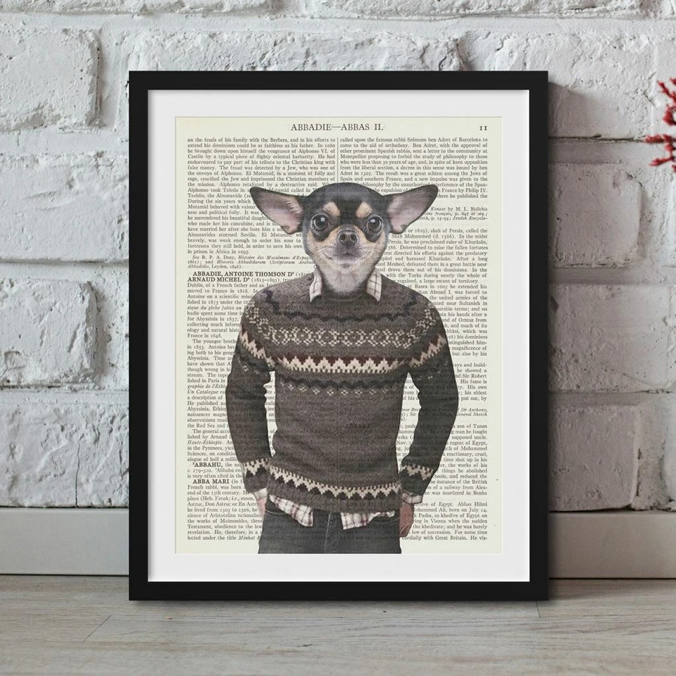 Hipster Animal Prints On Real Vintage Dictionary Book Page Framed Artwork Gift