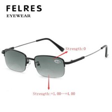 Men Memory Metal Tinted Bifocal Retro Reading Glasses Square Outdoor Sunglasses