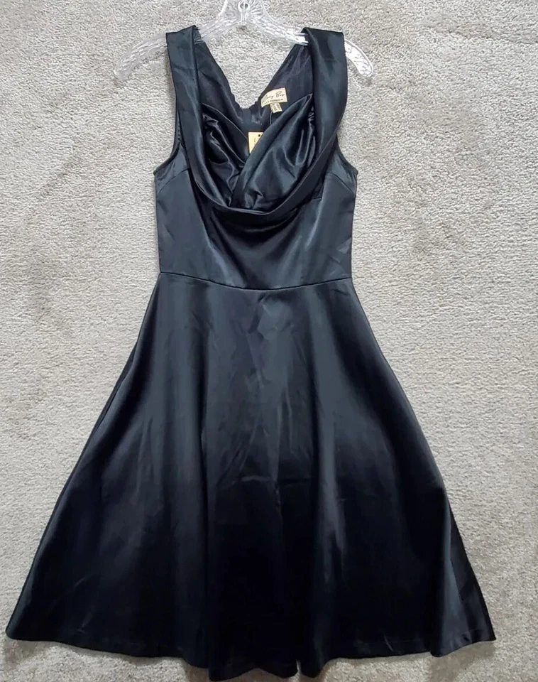 Vestido Lindy Bop Mujer Pequeño Negro Cremallera Ajuste Acampanado Capucha Cuello Cóctel Formal Brillante Foto 4 de 4