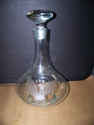 vintage whiskey  Liquor decanter, etched eagle design. clear glass
