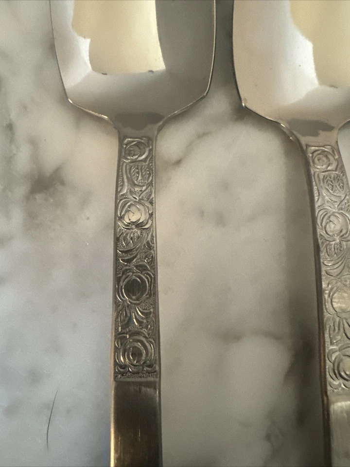 Stanley Roberts cucharadita cuchara de frutas años 60 cubiertos de acero inoxidable Japón MCM floral Foto 2 de 4