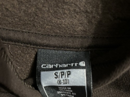 Boys Brown Carhartt Hoodie w/ Camo Logo Size S 8/10 - Picture 3 of 3