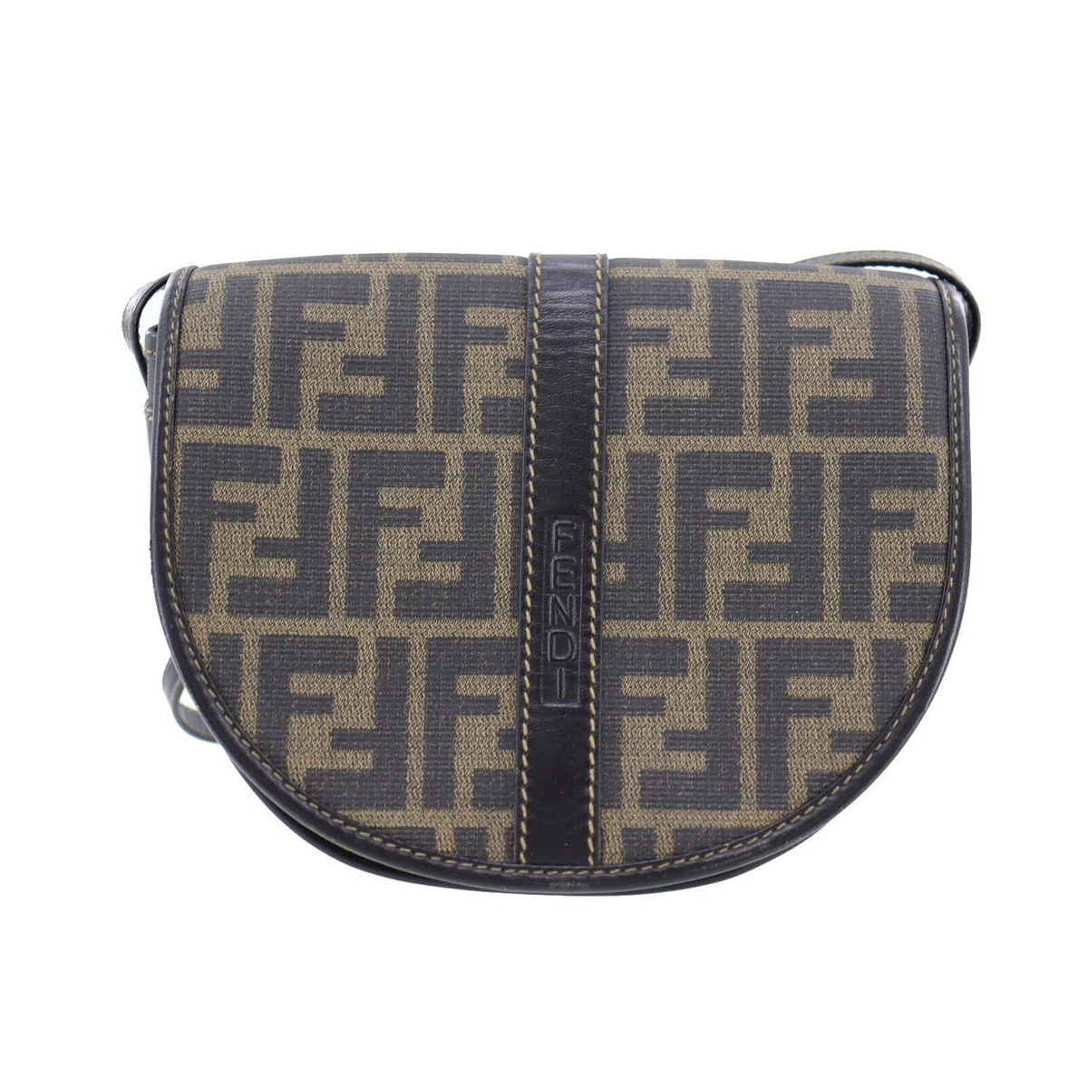 FENDI Zucca Borsa a tracolla usata Marrone PVC Pelle Italia AH260