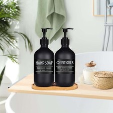 2x 500ml Soap Dispenser Tray Pump Bottle With 6 Black Labels Lotion Container