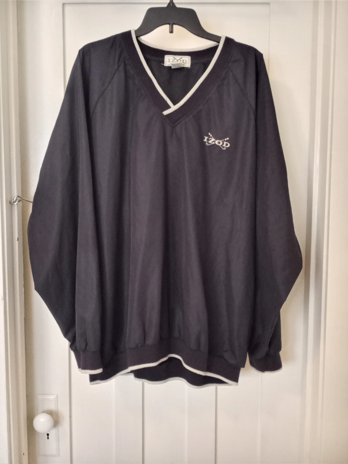 Vintage 90s Izod Golf Windbreaker Size XL Black Pullover Nylon Jacket