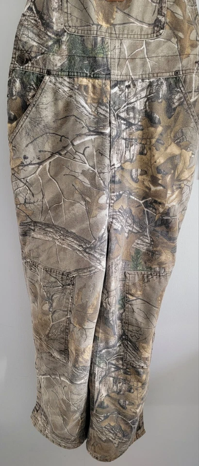 Carhartt Camo Insulated Bibs Youth 14 Realtree Thermal Hunting Canvas Overalls - Image 4 of 4