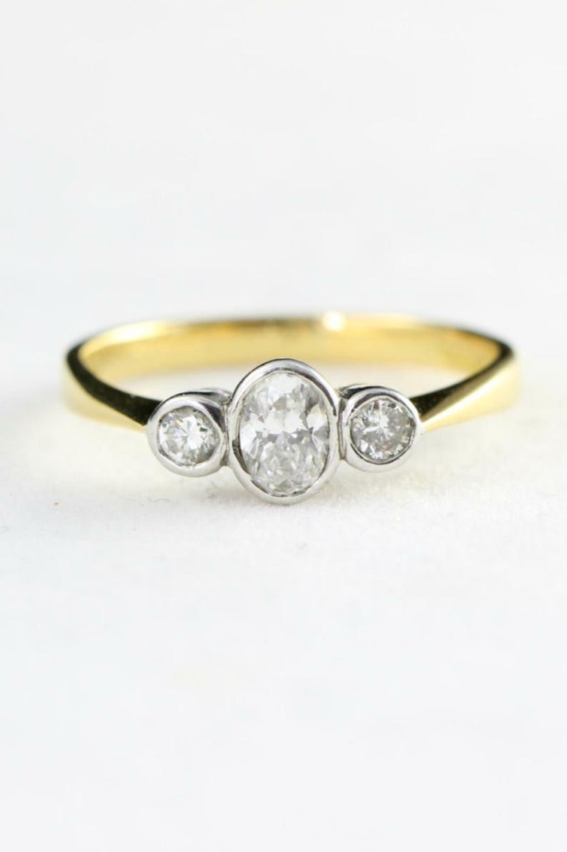 Round Accent Trilogy Ring 0.85ct Simulated Diamond Two Tone Plated