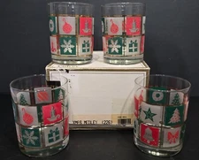 Culver Xmas Medley #226 Christmas Double Old Fashion Rocks Glasses Set of 4 Box