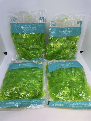 4 Bags Happy Easter Green Plastic Easter Grass 2 oz Each