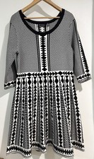 Nina Leopard Women’s Geometric Print Fit-n-Flare Sweater Dress 3/4 Length Sleeve