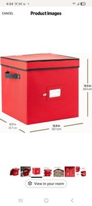 ZOBER Christmas Ornament Storage Box Red 64 Slots w/ Handles Label Slot
