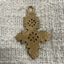 Handmade Gold Toned Religious Ethiopian Coptic Cross Pendant
