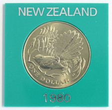 New Zealand 1 dollar coin - 1980 -  in plastic case - uncirculated