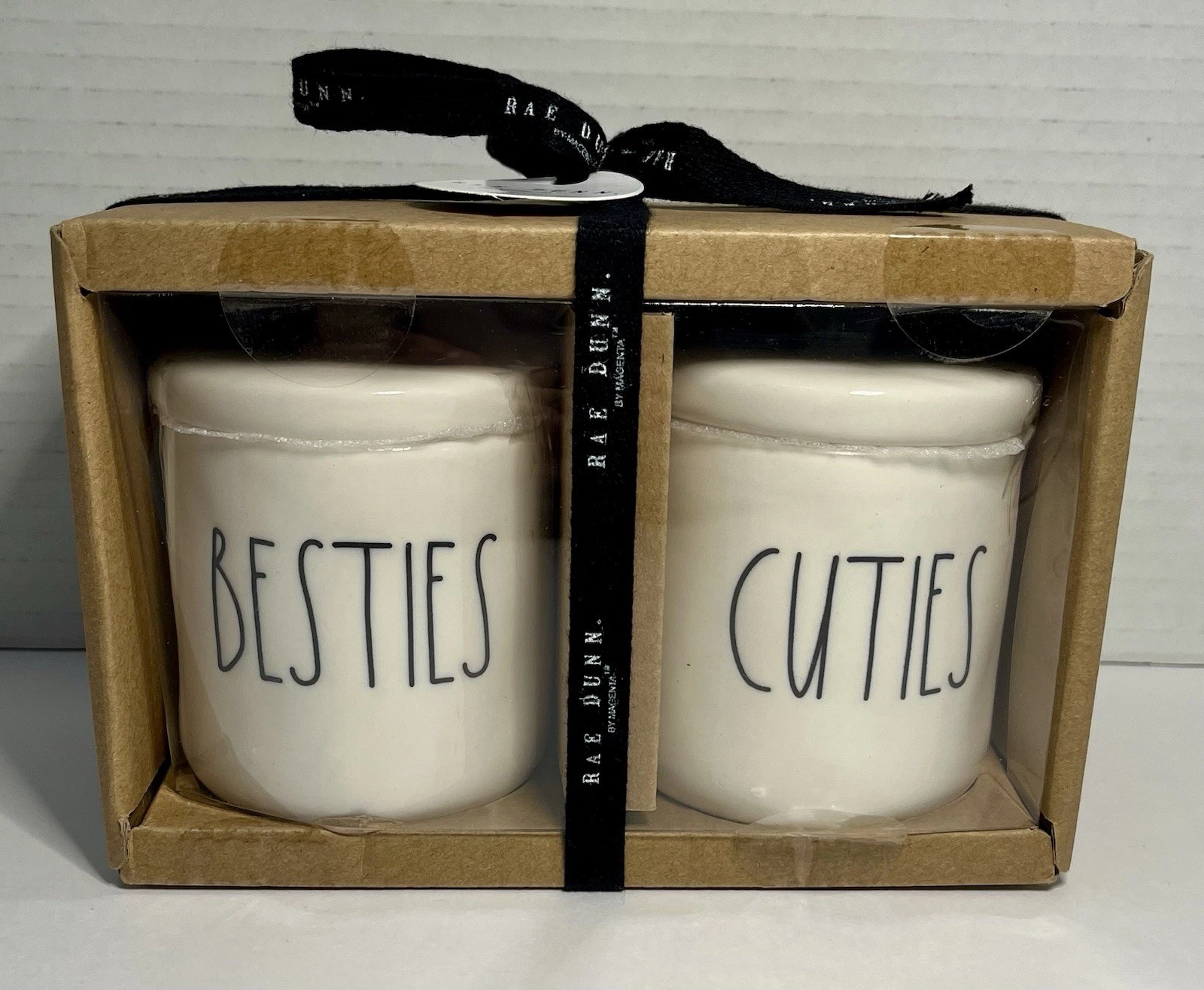 Rae Dunn BESTIES & CUTIES X-Small Heart Knob Ceramic Canisters with Lids (NEW)