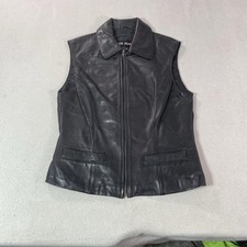 Vintage Luis Alvear Leather Vest Womens Medium Black Full Zip Collared Lined