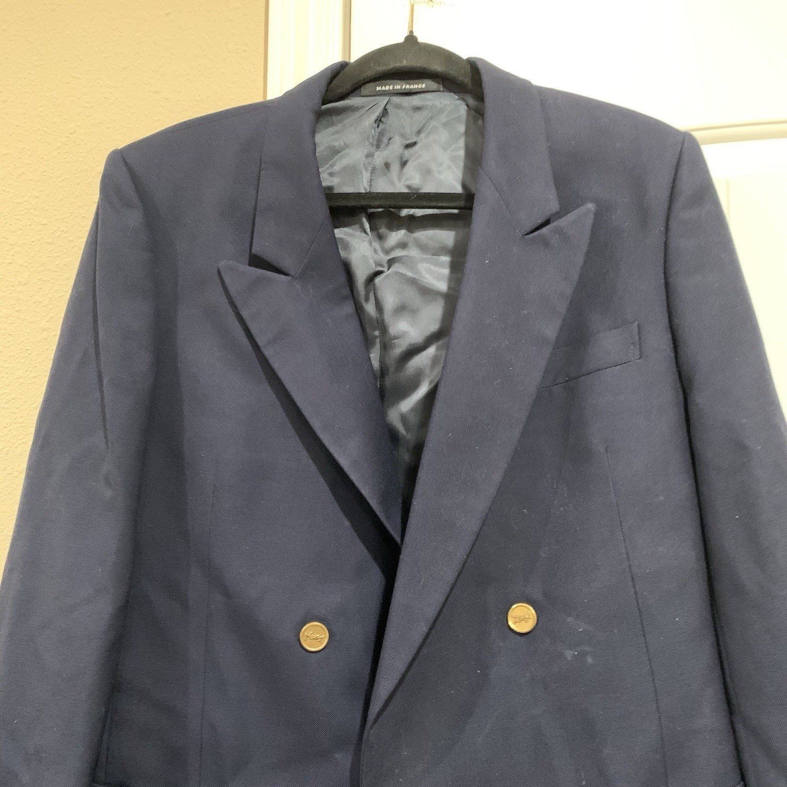 Yves Saint Laurent YSL Men Double Breasted Blazer Gold Buttons