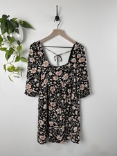 American Eagle Floral Mini Dress Black Pink Boho Scoop Neck Tie Back Size S