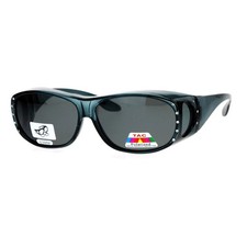 Womens Polarized Fit Over Glasses Rhinestone Sunglasses Oval Rectangular Gray