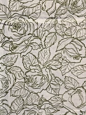 Vintage Flour Sack Fabric Olive Rose White Pattern 1930s 40s Antique 37” x 34”
