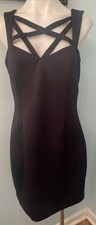 GUESS Los Angeles Sz 12 Black Sleeveless Criss Cross Straps Bodycon Short Dress