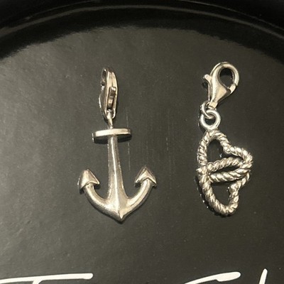 Rare Retired Thomas Sabo 3D Silver Anchor & Rope Hearts Charms & Organza Pouch 