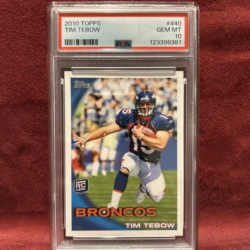 Graded 2010 Topps TIM TEBOW #440 Leaping Rookie RC PSA 10 Gem Mint 🔥RARE🔥