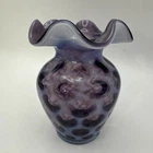 Fenton Art Glass Violet Opalescent Coin Dot Vase Ruffled Rim Vintage 5.25”