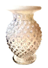 Vintage Fenton Hobnail White Opalescent Vase, Small 3.5" Smooth Top Bud Vase