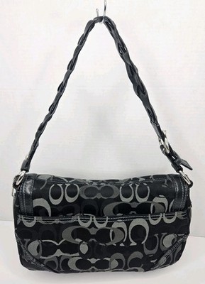 COACH　バック COACH Twist Lock Shoulder Bag Black Canvas Leather Trim C0769