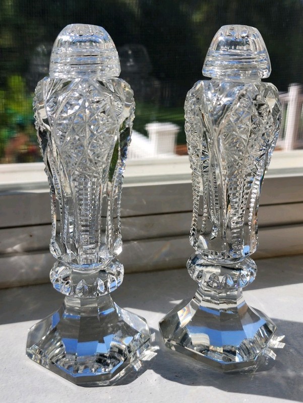 Vintage Czech Republic Bohemia Footed Crystal Salt & Pepper Shaker Set, 1970s