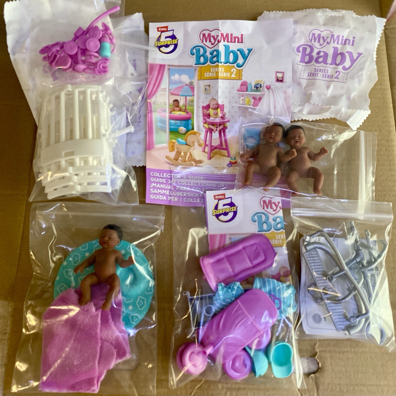 2 My Mini Baby Series 2 Rare Twins Purple Silver Double Stroller & Bassinet NEW