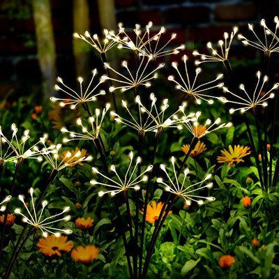 Solar Garden Lights 2 Pack Twinkling Solar Firework Lights with 2 Modes 120LE...
