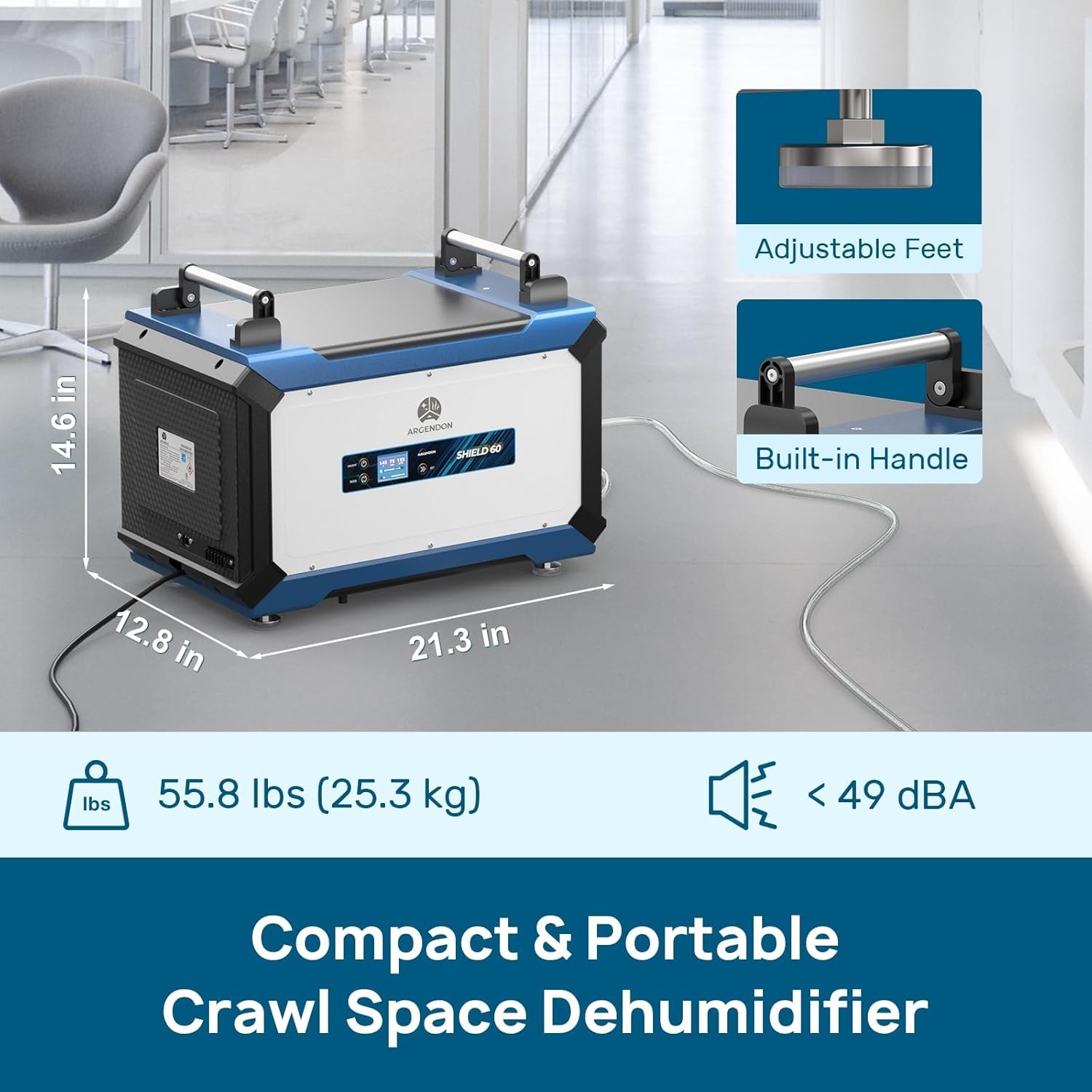 ARGENDON Shield 60 Dehumidifier with Drain Hose Energy Star 145 Pint Crawl Space