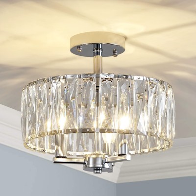 CL003F K9 Crystal Ceiling Light Fixture, Modern Semi Flush Ceiling Lights, Pe...