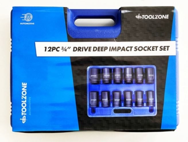 Toolzone 12 Piece 3/4"" Drive Deep Impact Socket Set Workshop Garage DIY