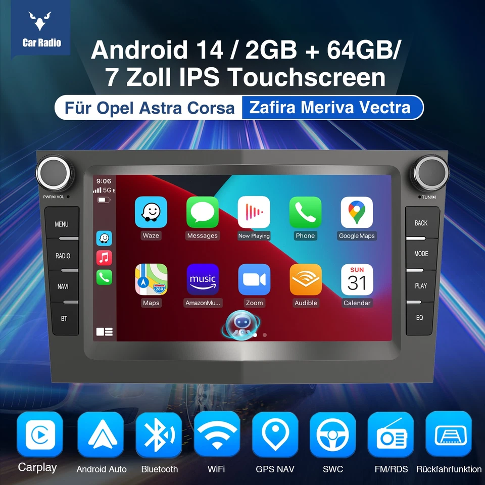Android 14 2+64G Autoradio Carplay GPS RDS Für Opel Zafira B Corsa C D Astra G H - Bild 2 von 4