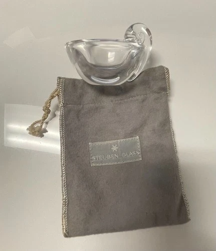 VINTAGE STEUBEN- CRYSTAL BOWL WITH SNAIL CURLED HANDLE 2.25 inches W  x  1.5 H