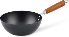 Image of Ken Hom Carbon Steel Mini Wok, 20cm, Classic, Non-Induction/Wooden Handle/Flat