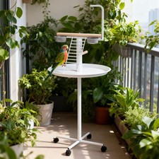 Easy to Move Bird Stand with Wheels, Feed Bowls, Round Tray,Bird Feeder Station