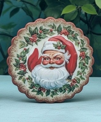Vintage Santa Claus Holly Plastic Treat Plate Tray Christmas Holiday Cookies