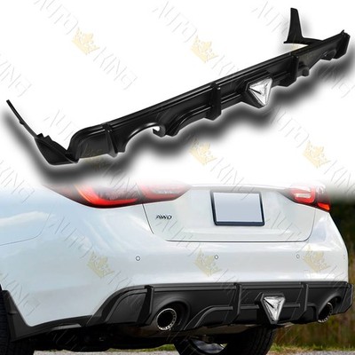 FOR 18-24 INFINITI Q50 BLACK 3D REAR BUMPER DIFFUSER SPOILER + CORNER EXTENSION