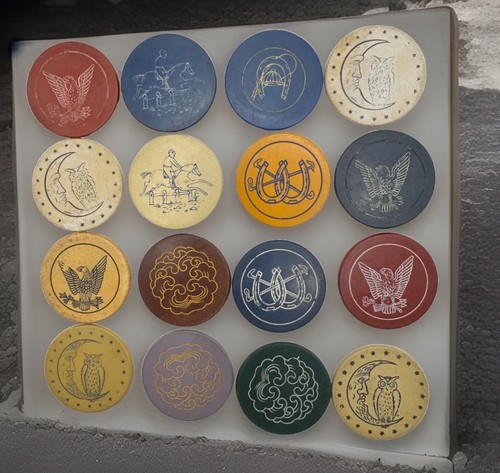Lot of 16 etched Poker Chips  from 1900-1935- Free Delivery