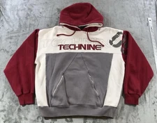 Vintage Technine Hoodie Mens Large Gray Red Colorblock Spell Out Snowboard 2000s
