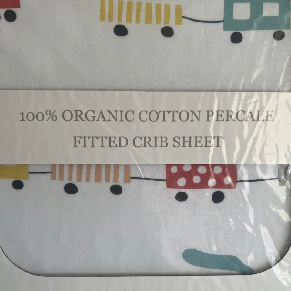 Addison Belle 100% Organic Cotton Fitted Crib Sheet Trains Print NIB And Poly - Image 3 of 4