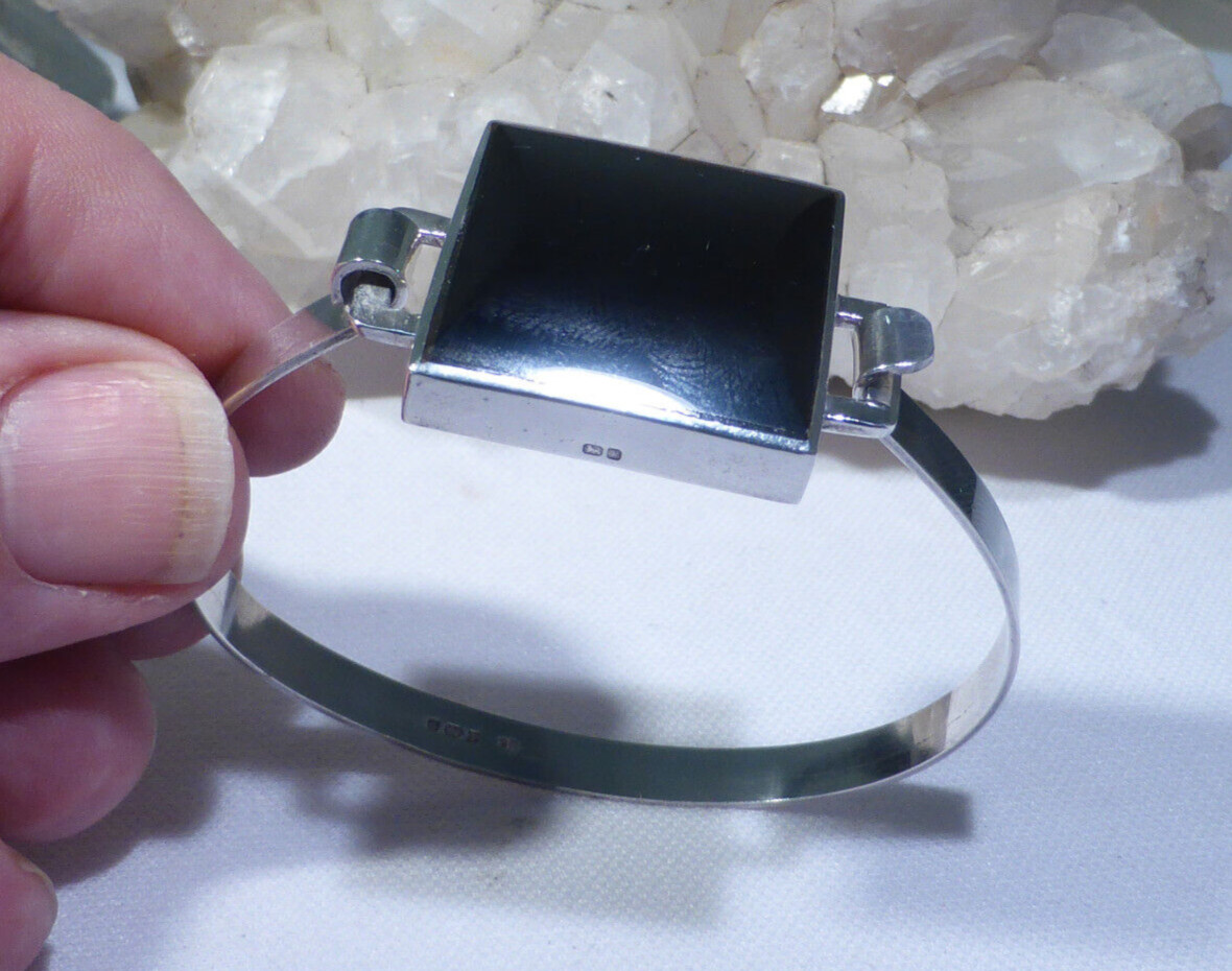 Solid Silver Bangle Onyx Stone Bracelet Hinged UK… - image 1