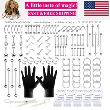 Pcs Piercing Kit: 12G, 14G, 16G, 20G Needles 316L Stainless Steel Jewelry f...