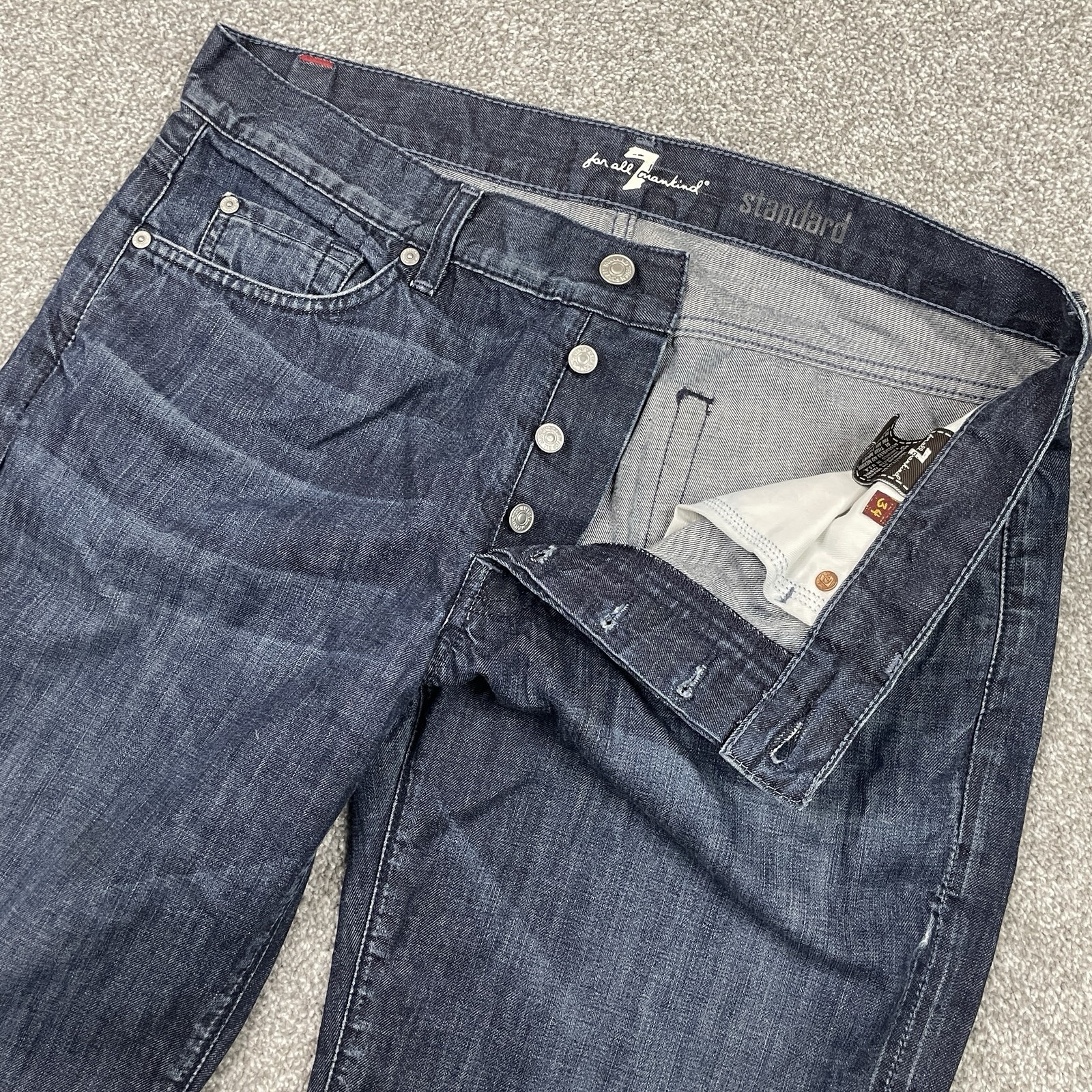 S 34x30 Straight Indigo Button Fly Stretch